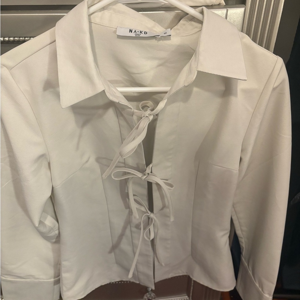Women's White Tie-Front Top